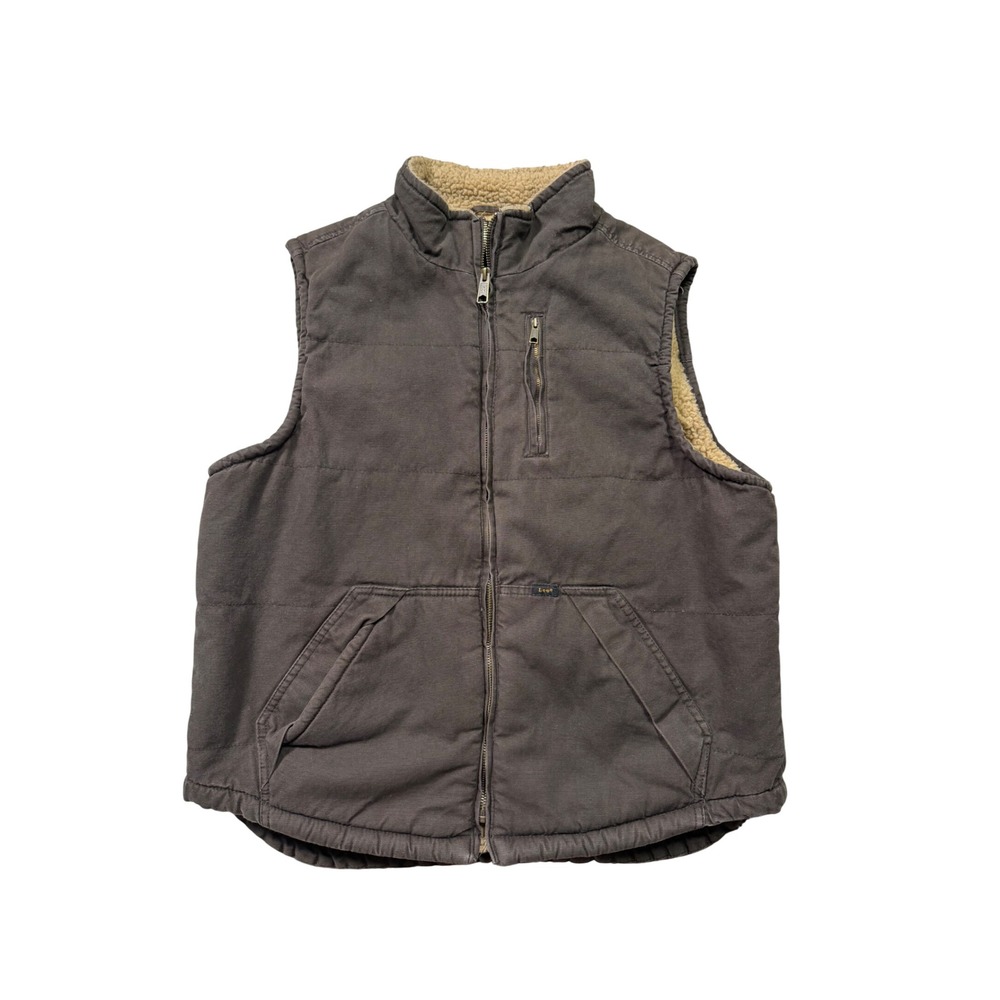 Lee Premium Select Sherpa Lined Canvas Work Vest Brown Full Zip Utility Y2K Men